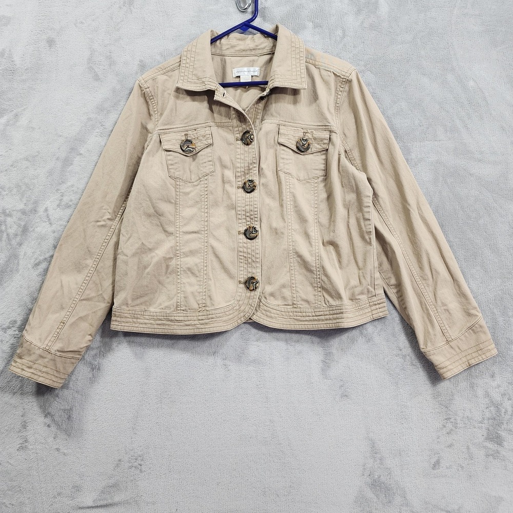 Christopher & Banks Jacket Womens L Beige Button Front Pockets Casual Stretch